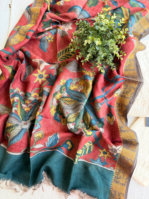 Silk cotton suit material with Pen kalamkari silk Dupatta