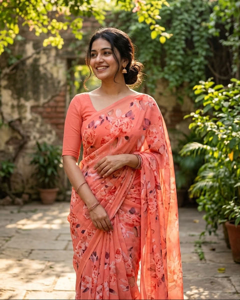 Floral printed georgette saree