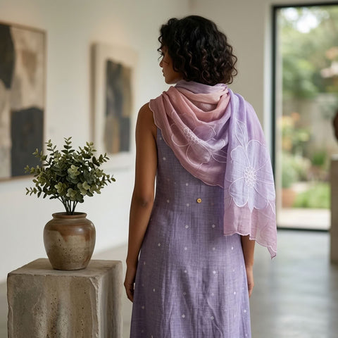4D shaded Mul chanderi dupatta set