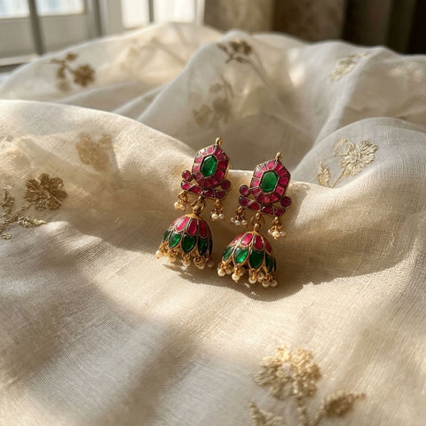925 silver kundan stone jhumka