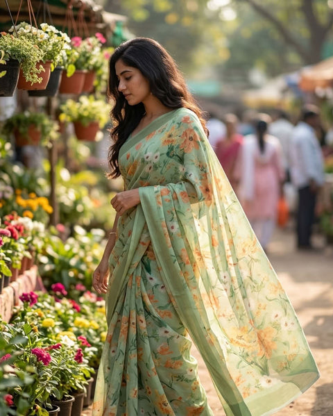 Floral printed georgette saree