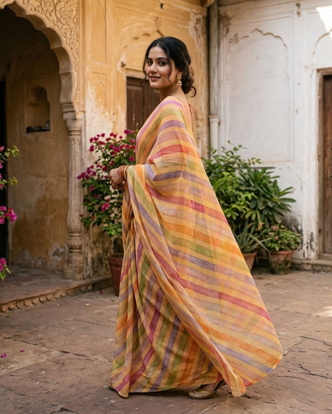 Floral printed georgette saree