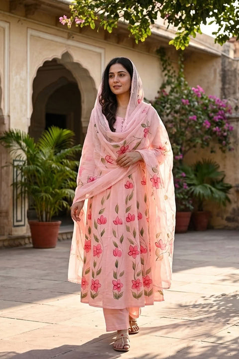 Hand painted anarkali pattern suit set