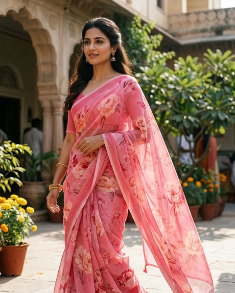 Floral printed georgette saree