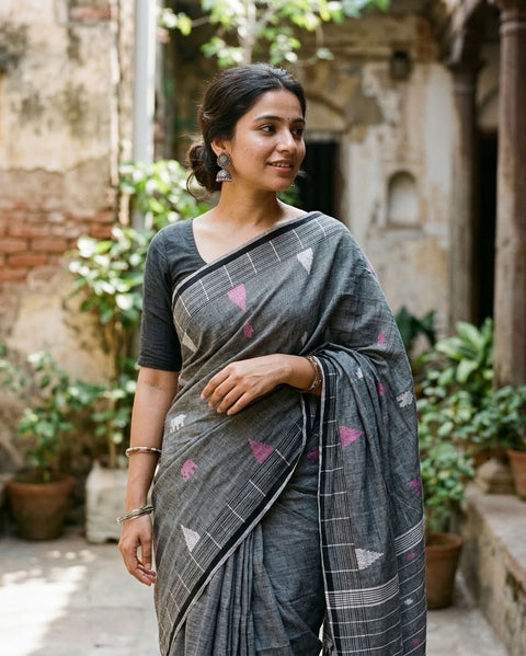 Handspun pure jamdani cotton saree