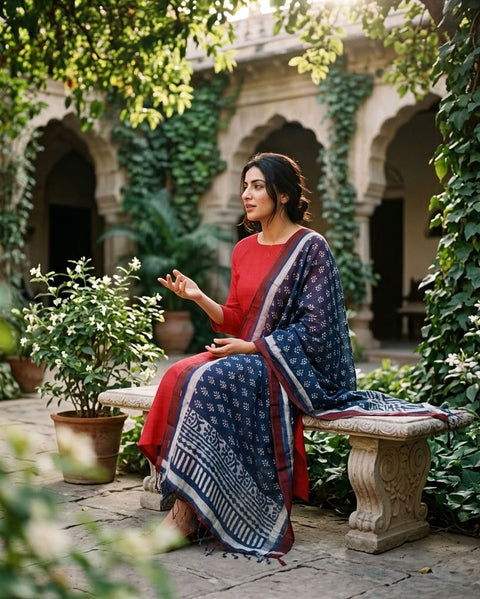 Rubeena Cotton Top and linen dupatta