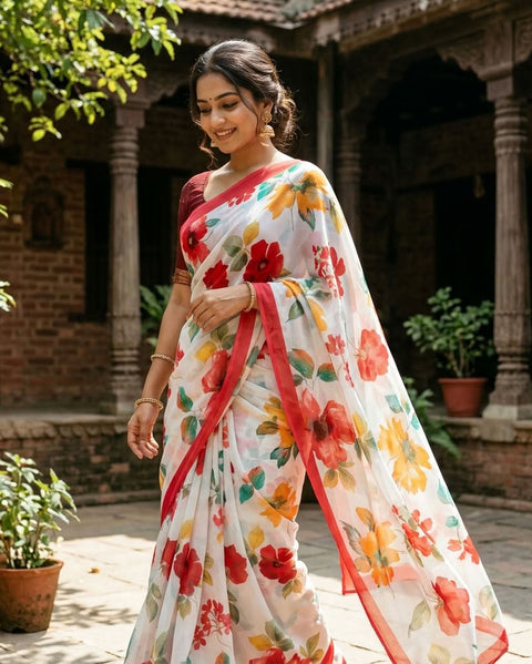 Floral printed georgette saree