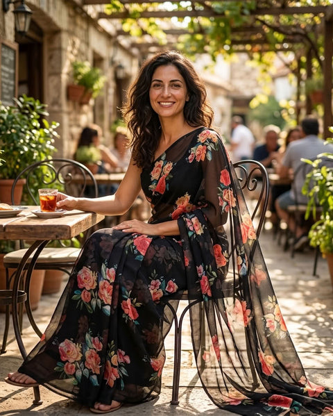 Floral printed georgette saree