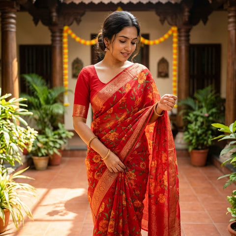 Floral Printed semi chiffon saree