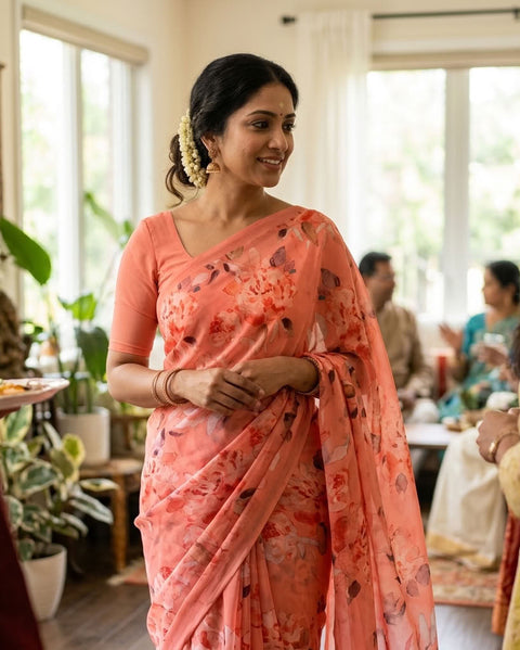 Floral printed georgette saree