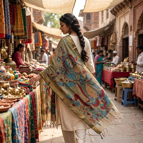 Pen kalamkari cotton dupatta