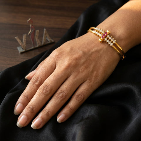 925 Silver white with pink screw bangle