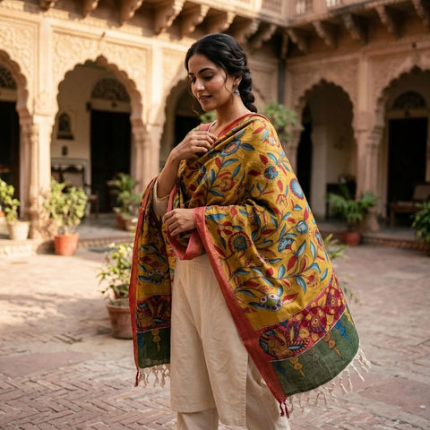Pen kalamkari cotton dupatta