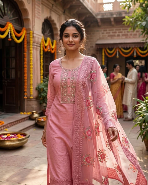 Neck Emb muslin salwar material