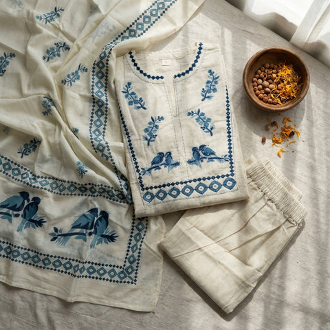 Emb handloom cotton kurta pant set