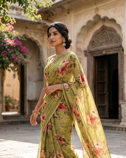 Floral printed georgette saree
