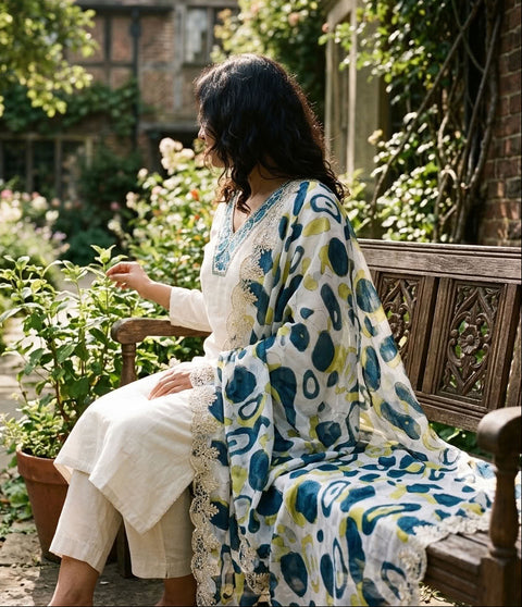 V neck muslin ready suit set