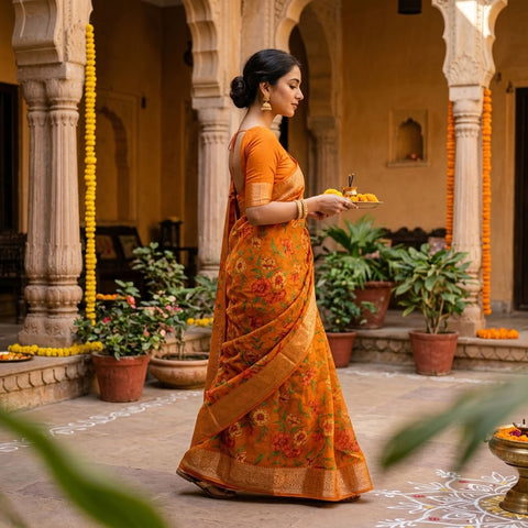 Floral Printed semi chiffon saree