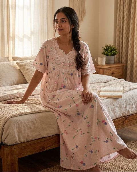 L and XL size emb celebrity cotton nighty - peach