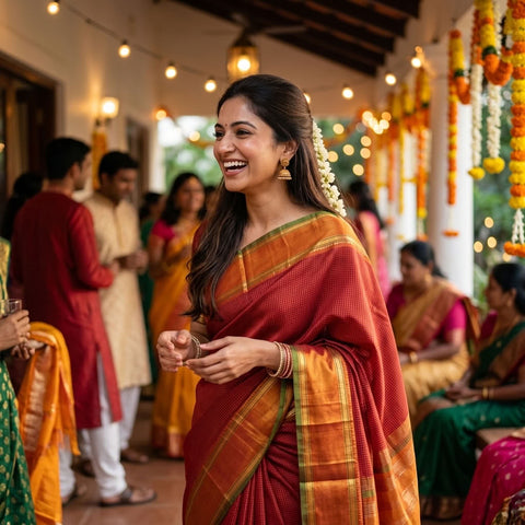 Small checked pure silk saree