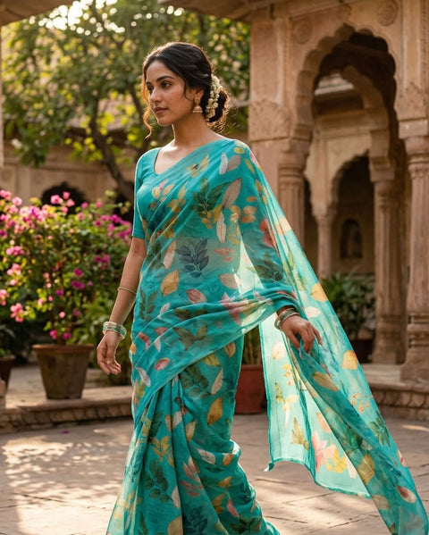 Floral printed georgette saree