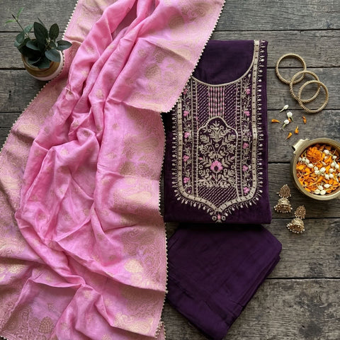 Partywear neck emb salwar material
