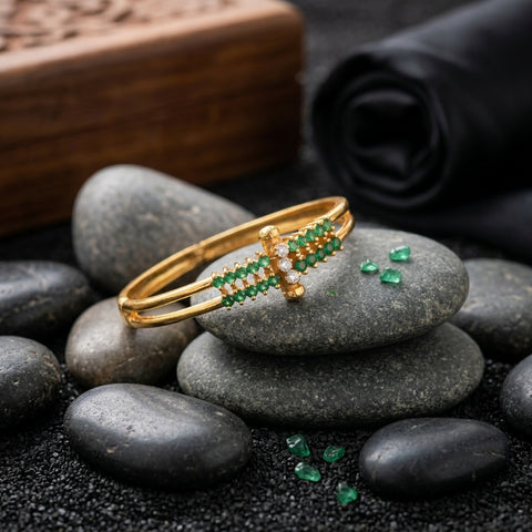 925 Silver white with Green screw bangle