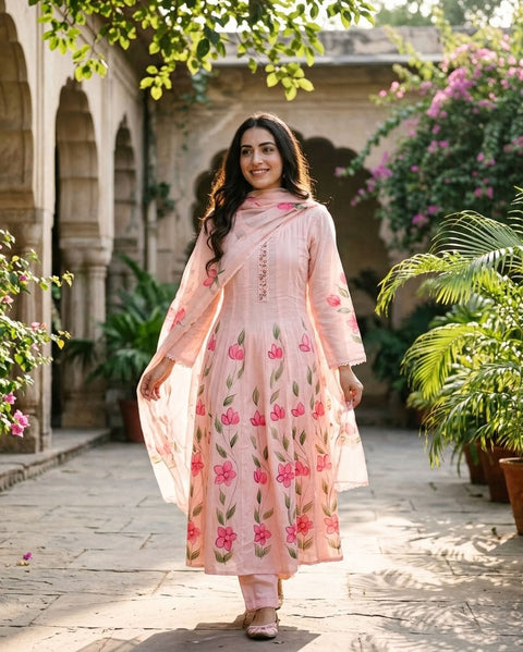 Hand painted anarkali pattern suit set
