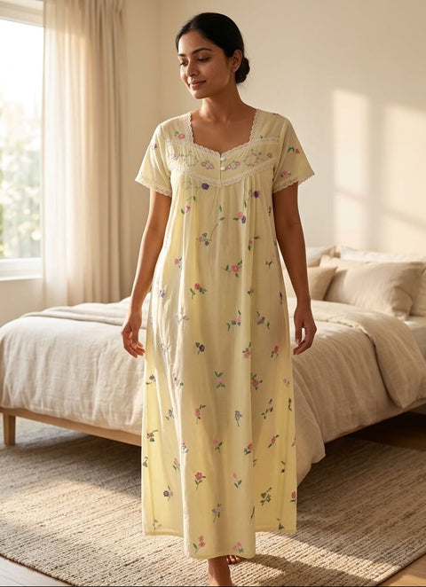L and XL size emb celebrity cotton nighty - Yellow