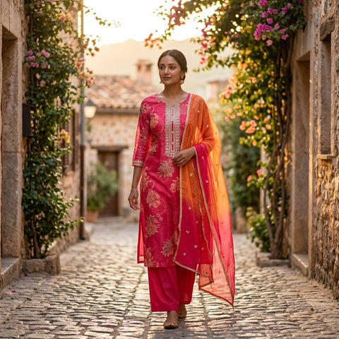 Printed organza readymade suit set