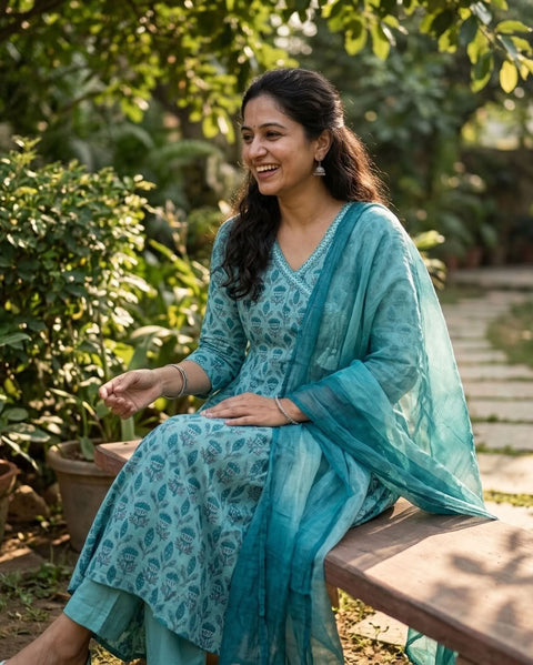 Anarkali printed cotton suit set