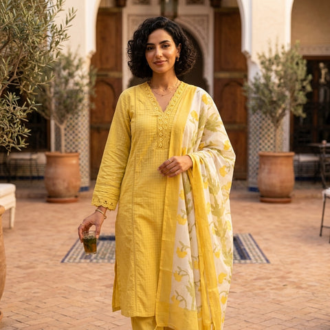 Yellow pure cotton suit set