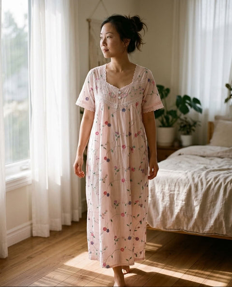 L and XL size emb celebrity cotton nighty - peach