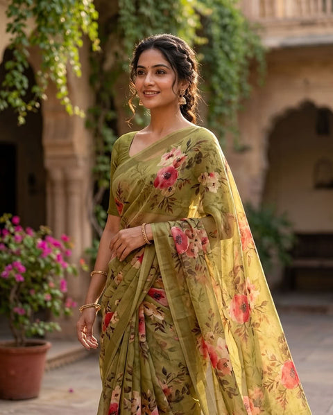 Floral printed georgette saree