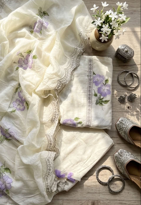 Printed organza suit material - Violet