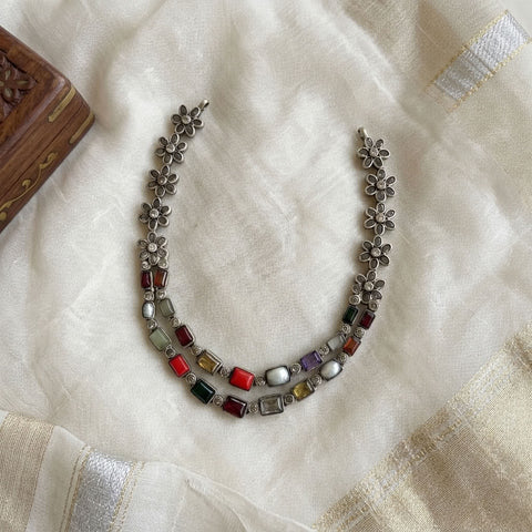 925 silver double layer navratna necklace