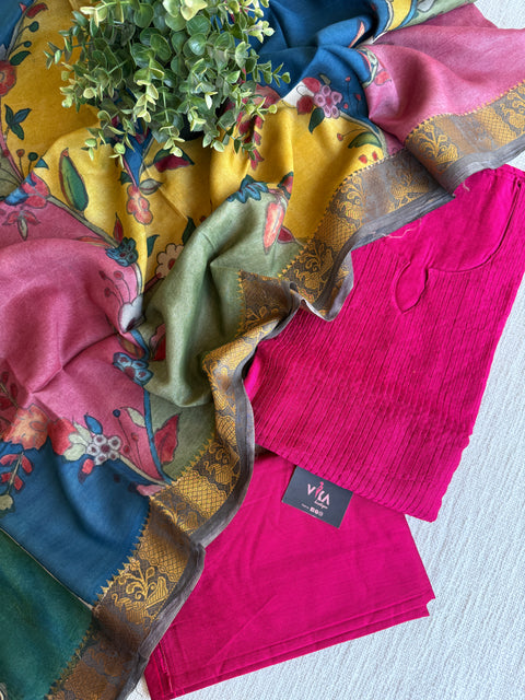 Silk cotton suit material with Pen kalamkari silk Dupatta