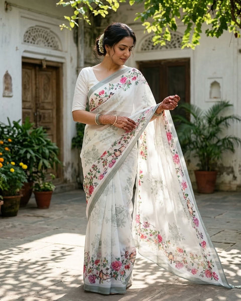 Floral printed georgette saree