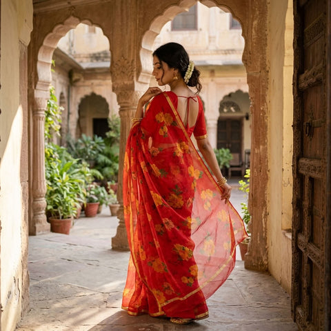 Floral Printed pure chiffon saree