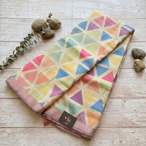 Digital printed raw tussar silk saree
