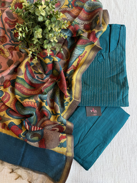 Silk cotton suit material with Pen kalamkari silk Dupatta