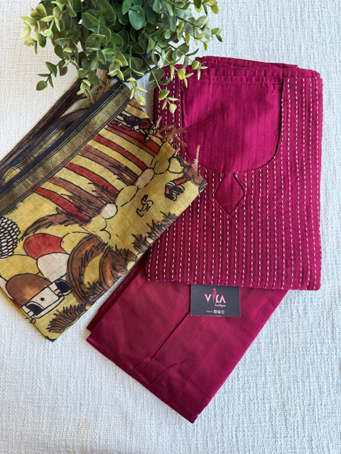 Silk cotton suit material with Pen kalamkari silk Dupatta