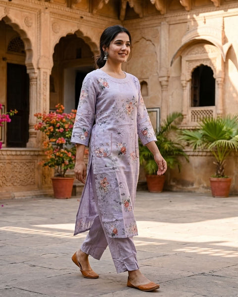 Digital Floral printed cotton kurti pant