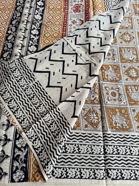 Printed mul cotton saree
