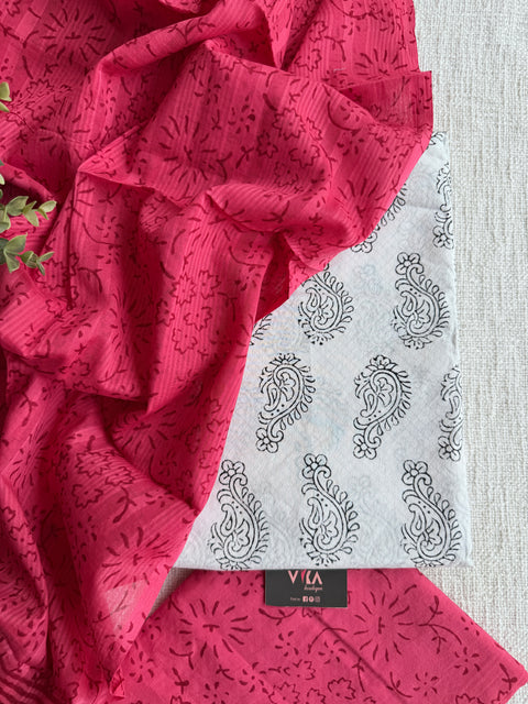 Dobby cotton salwar suit set - Pink