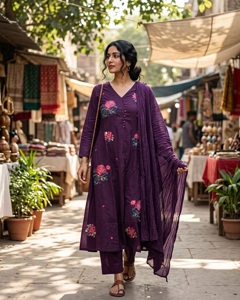 Embroidery pure cotton kurta pant set