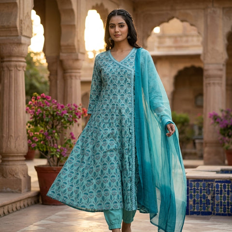 Anarkali printed cotton suit set