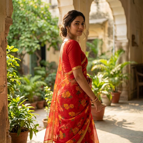 Floral Printed pure chiffon saree