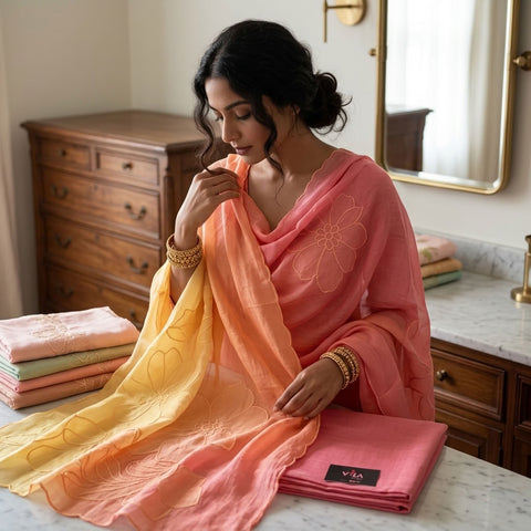 4D shaded Mul chanderi dupatta set