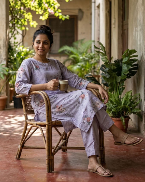 Digital Floral printed cotton kurti pant